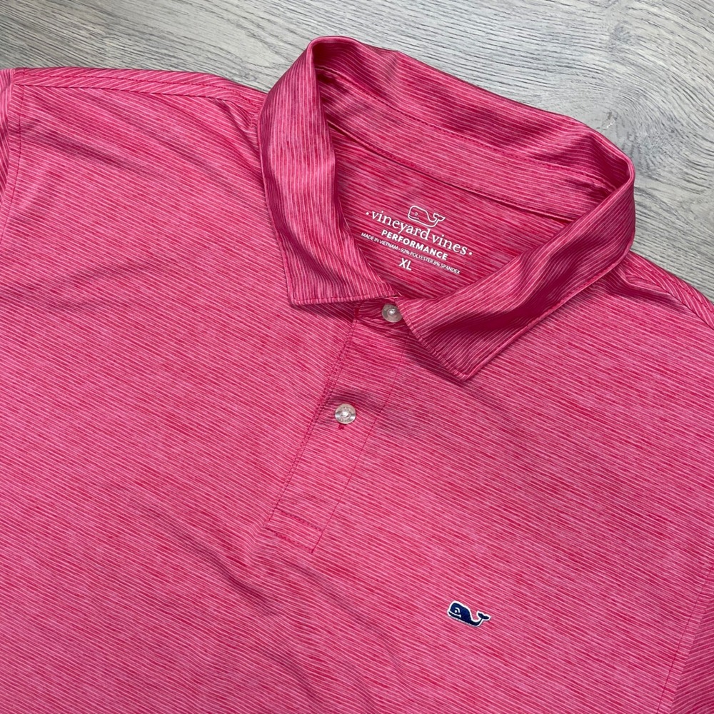 Vineyard Vines Polo Shirt Mens XL Pink Performance Short Sleeve Striped 1G011736